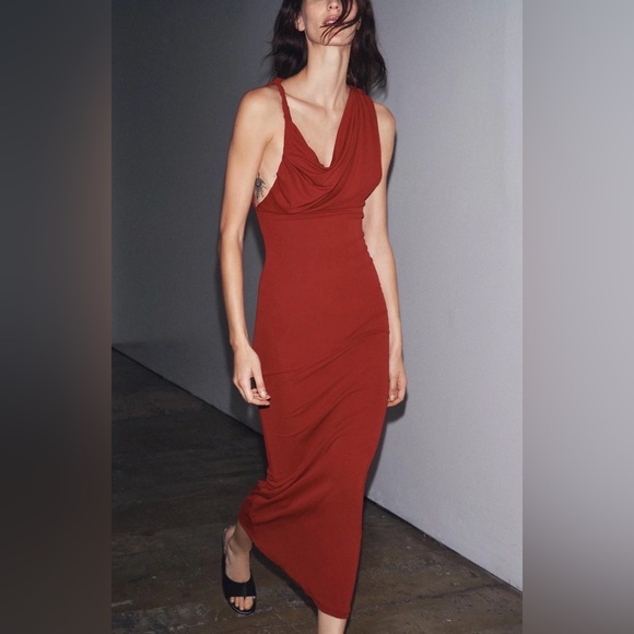 Zara Dresses & Skirts - Zara Rust Red Draped Maxi Dress